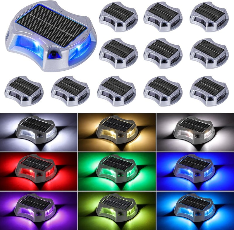 Bosceos Solar Driveway Lights Deck Dock Lights Outdoor 12 Pack, 9 Colors in 1, Pathway Light Solar Powered Waterproof, LED Marker Marine Light for Warning Driveway Sidewalk Pathway Walkway Step(RGB) - Image 1